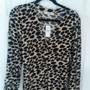 DRESS. Loft.. Black & taupe spolts ..Shirt Waist dress. Button down front. Belt